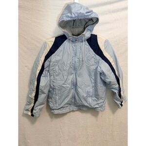 Weather Tamer Reversible Hooded Jacket Blue Nylon Gray Jersey Windbreaker